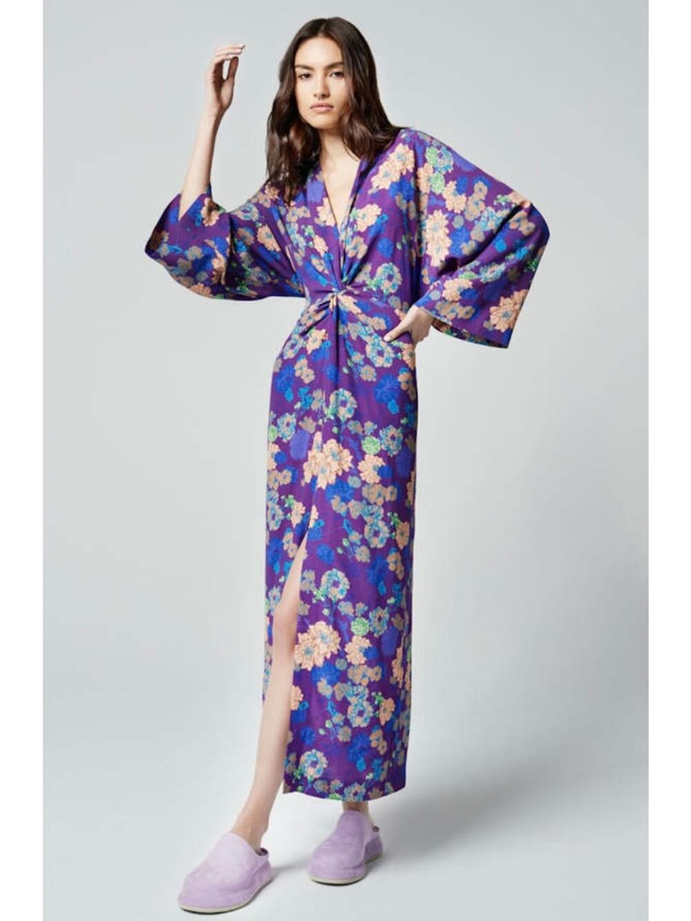 NWT Smythe Purple Violet Floral Slit Twist Midi Dress Size XL